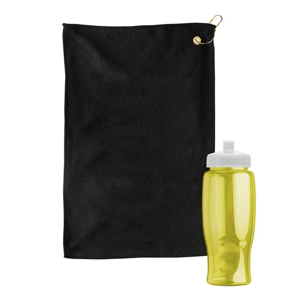 27 oz. Poly-pure transparent bottle with microfiber golf towel. Towel is... from ASI 40480 Koozie Group
