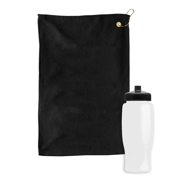 27 oz. Poly-pure transparent bottle with microfiber golf towel. Towel is... from ASI 40480 Koozie Group