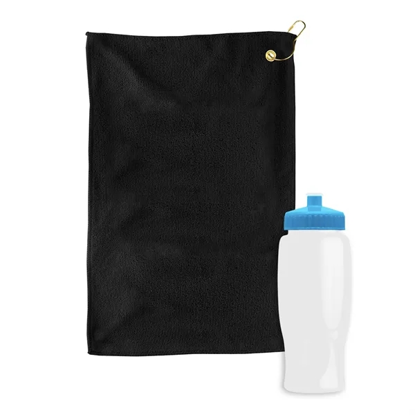 27 oz. Poly-pure transparent bottle with microfiber golf towel. Towel is... from ASI 40480 Koozie Group