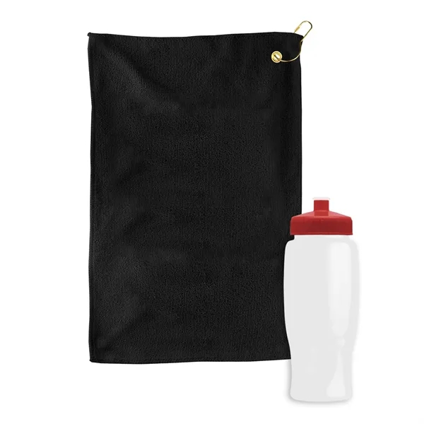 27 oz. Poly-pure transparent bottle with microfiber golf towel. Towel is... from ASI 40480 Koozie Group