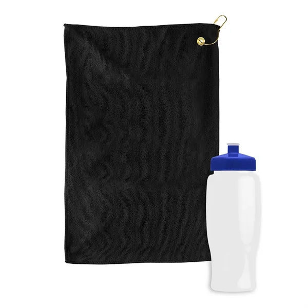 27 oz. Poly-pure transparent bottle with microfiber golf towel. Towel is... from ASI 40480 Koozie Group