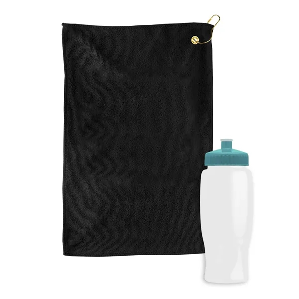 27 oz. Poly-pure transparent bottle with microfiber golf towel. Towel is... from ASI 40480 Koozie Group