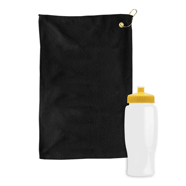 27 oz. Poly-pure transparent bottle with microfiber golf towel. Towel is... from ASI 40480 Koozie Group