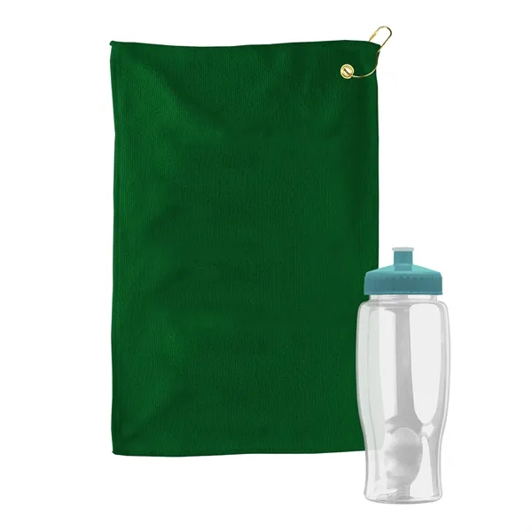 27 oz. Poly-pure transparent bottle with microfiber golf towel. Towel is... from ASI 40480 Koozie Group