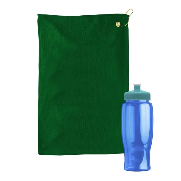 27 oz. Poly-pure transparent bottle with microfiber golf towel. Towel is... from ASI 40480 Koozie Group