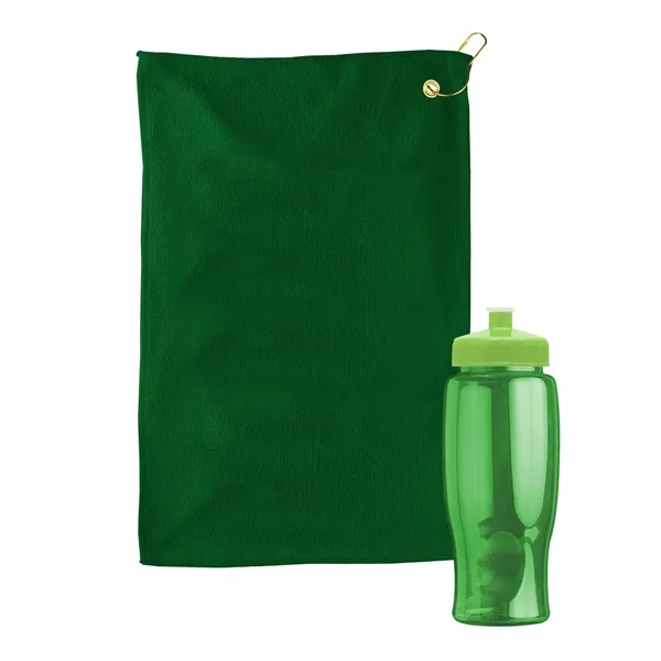27 oz. Poly-pure transparent bottle with microfiber golf towel. Towel is... from ASI 40480 Koozie Group