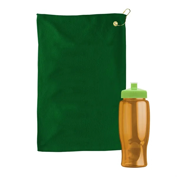 27 oz. Poly-pure transparent bottle with microfiber golf towel. Towel is... from ASI 40480 Koozie Group