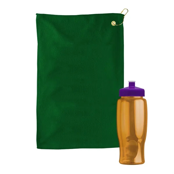 27 oz. Poly-pure transparent bottle with microfiber golf towel. Towel is... from ASI 40480 Koozie Group