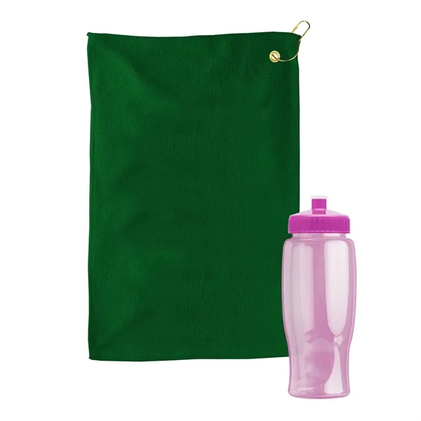 27 oz. Poly-pure transparent bottle with microfiber golf towel. Towel is... from ASI 40480 Koozie Group