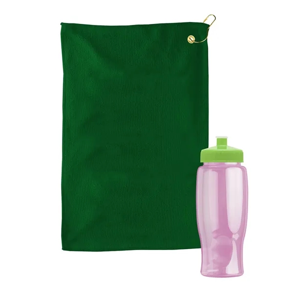 27 oz. Poly-pure transparent bottle with microfiber golf towel. Towel is... from ASI 40480 Koozie Group