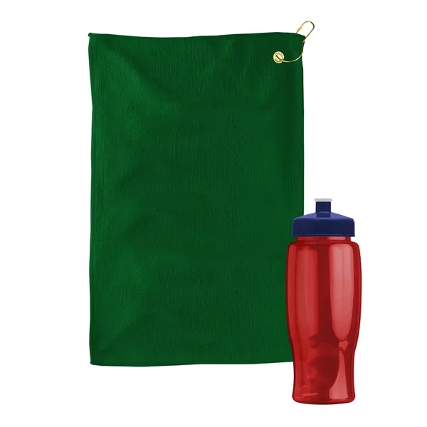 27 oz. Poly-pure transparent bottle with microfiber golf towel. Towel is... from ASI 40480 Koozie Group
