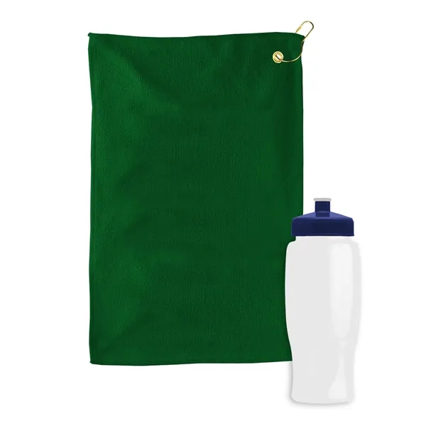 27 oz. Poly-pure transparent bottle with microfiber golf towel. Towel is... from ASI 40480 Koozie Group