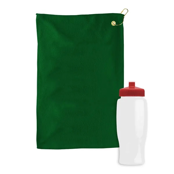 27 oz. Poly-pure transparent bottle with microfiber golf towel. Towel is... from ASI 40480 Koozie Group