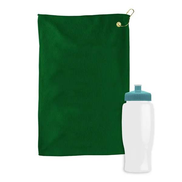 27 oz. Poly-pure transparent bottle with microfiber golf towel. Towel is... from ASI 40480 Koozie Group