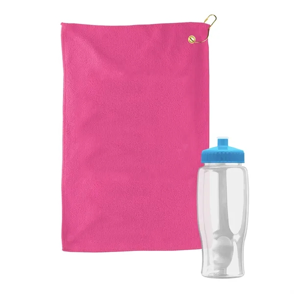 27 oz. Poly-pure transparent bottle with microfiber golf towel. Towel is... from ASI 40480 Koozie Group