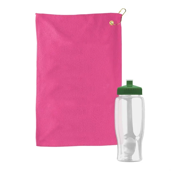 27 oz. Poly-pure transparent bottle with microfiber golf towel. Towel is... from ASI 40480 Koozie Group