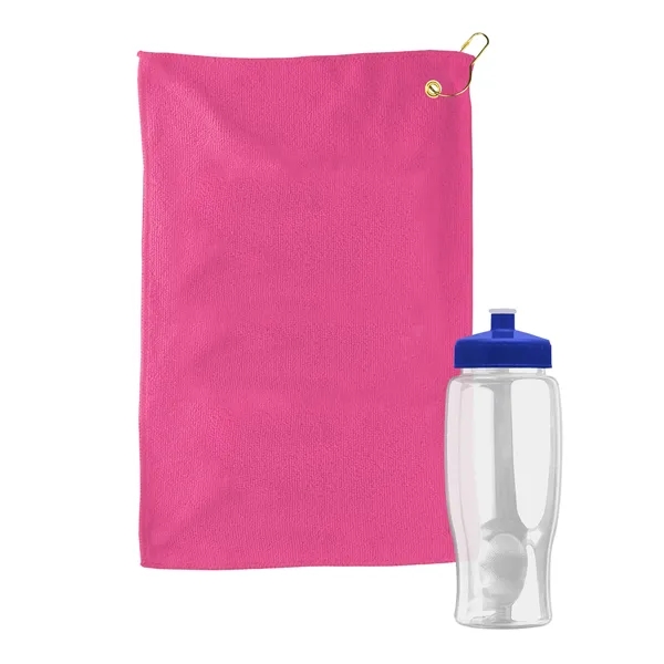 27 oz. Poly-pure transparent bottle with microfiber golf towel. Towel is... from ASI 40480 Koozie Group