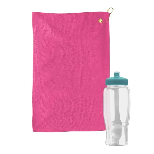 27 oz. Poly-pure transparent bottle with microfiber golf towel. Towel is... from ASI 40480 Koozie Group