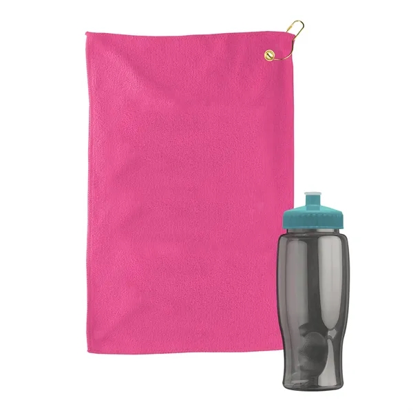 27 oz. Poly-pure transparent bottle with microfiber golf towel. Towel is... from ASI 40480 Koozie Group