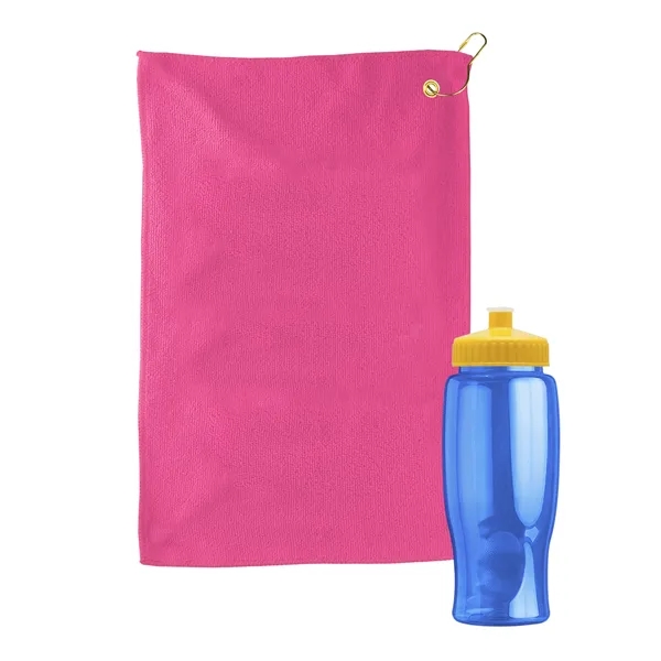 27 oz. Poly-pure transparent bottle with microfiber golf towel. Towel is... from ASI 40480 Koozie Group