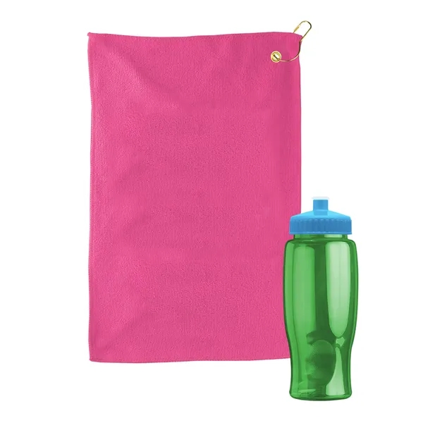 27 oz. Poly-pure transparent bottle with microfiber golf towel. Towel is... from ASI 40480 Koozie Group