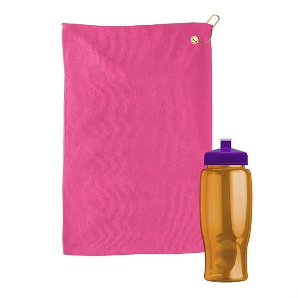 27 oz. Poly-pure transparent bottle with microfiber golf towel. Towel is... from ASI 40480 Koozie Group