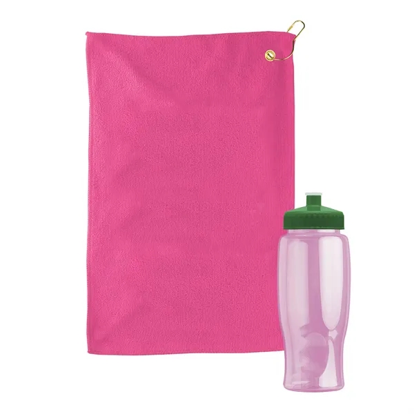 27 oz. Poly-pure transparent bottle with microfiber golf towel. Towel is... from ASI 40480 Koozie Group