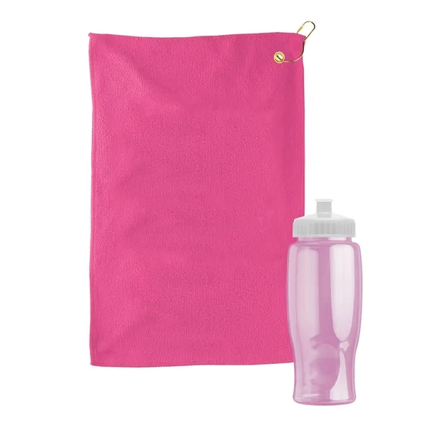 27 oz. Poly-pure transparent bottle with microfiber golf towel. Towel is... from ASI 40480 Koozie Group