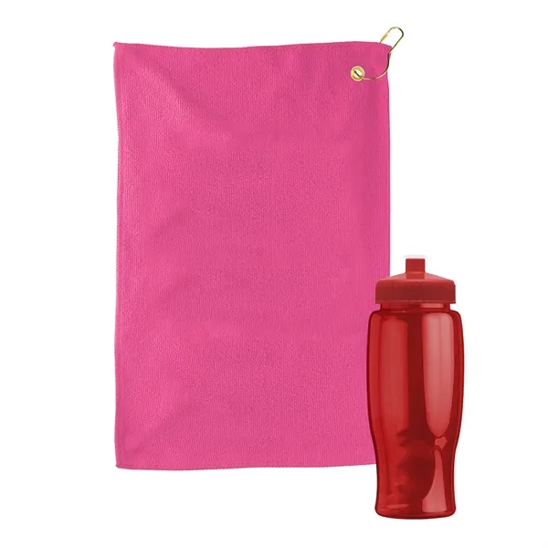 27 oz. Poly-pure transparent bottle with microfiber golf towel. Towel is... from ASI 40480 Koozie Group