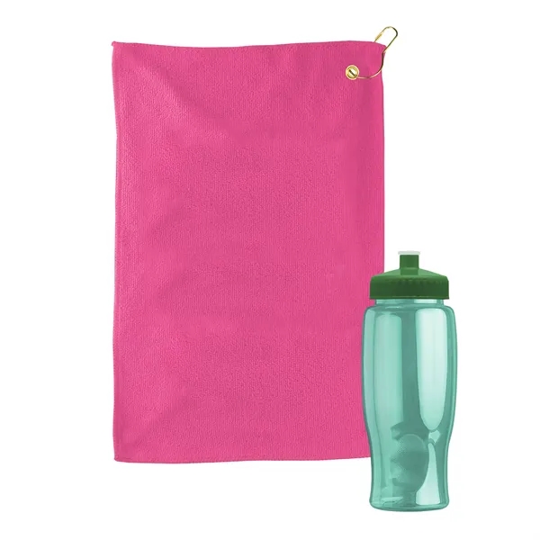 27 oz. Poly-pure transparent bottle with microfiber golf towel. Towel is... from ASI 40480 Koozie Group