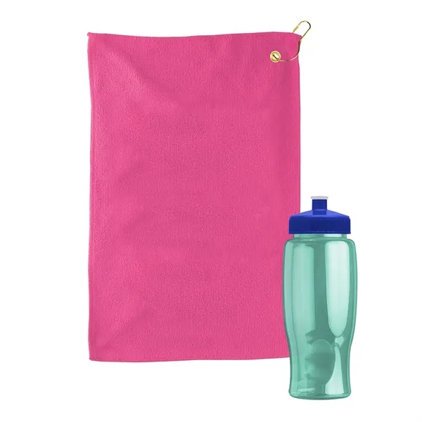 27 oz. Poly-pure transparent bottle with microfiber golf towel. Towel is... from ASI 40480 Koozie Group
