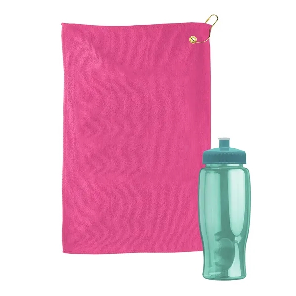 27 oz. Poly-pure transparent bottle with microfiber golf towel. Towel is... from ASI 40480 Koozie Group