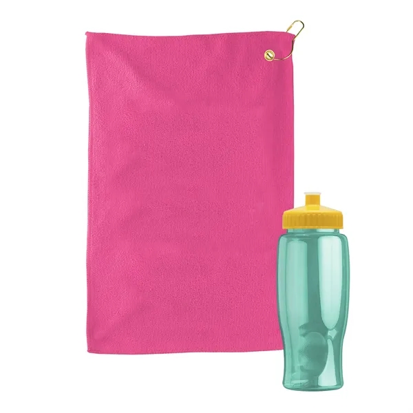 27 oz. Poly-pure transparent bottle with microfiber golf towel. Towel is... from ASI 40480 Koozie Group