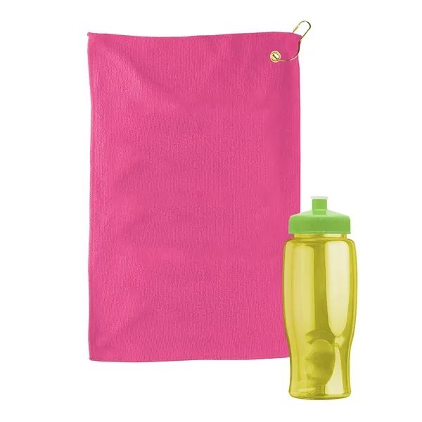27 oz. Poly-pure transparent bottle with microfiber golf towel. Towel is... from ASI 40480 Koozie Group