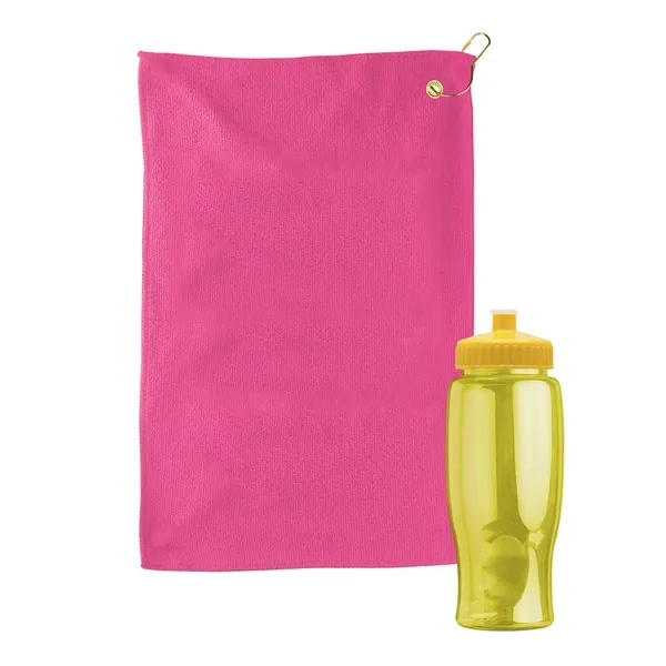27 oz. Poly-pure transparent bottle with microfiber golf towel. Towel is... from ASI 40480 Koozie Group
