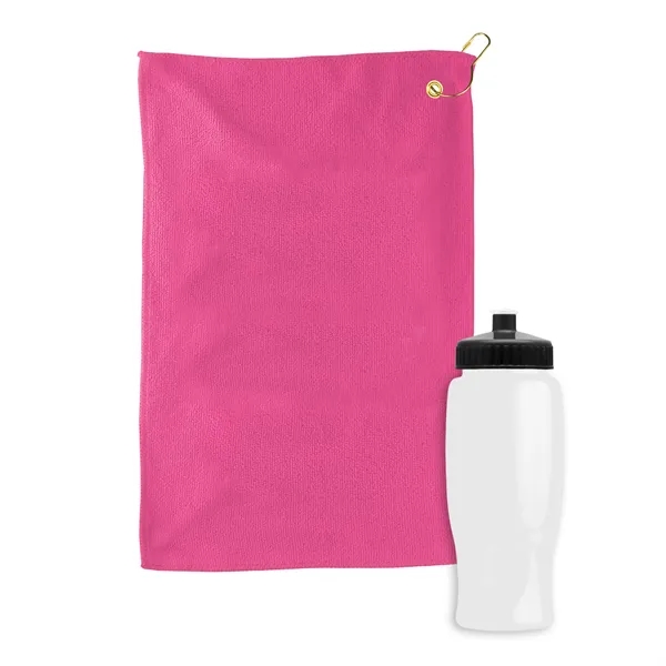 27 oz. Poly-pure transparent bottle with microfiber golf towel. Towel is... from ASI 40480 Koozie Group