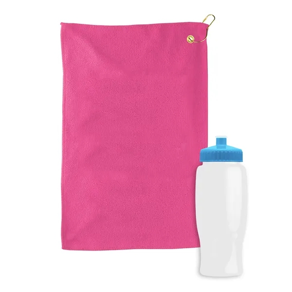 27 oz. Poly-pure transparent bottle with microfiber golf towel. Towel is... from ASI 40480 Koozie Group
