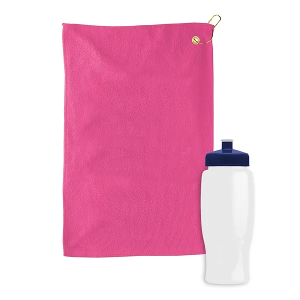 27 oz. Poly-pure transparent bottle with microfiber golf towel. Towel is... from ASI 40480 Koozie Group
