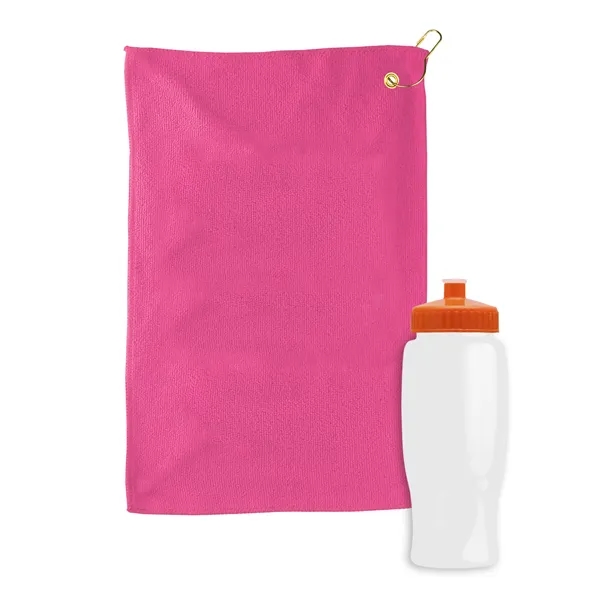 27 oz. Poly-pure transparent bottle with microfiber golf towel. Towel is... from ASI 40480 Koozie Group