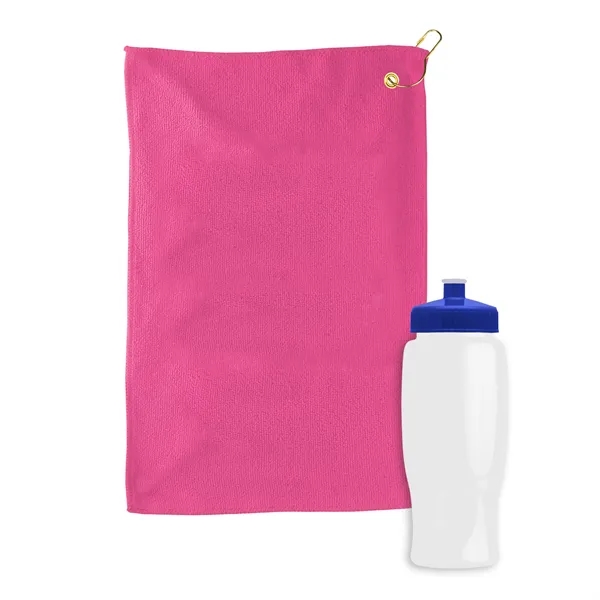 27 oz. Poly-pure transparent bottle with microfiber golf towel. Towel is... from ASI 40480 Koozie Group