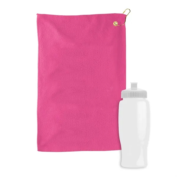 27 oz. Poly-pure transparent bottle with microfiber golf towel. Towel is... from ASI 40480 Koozie Group