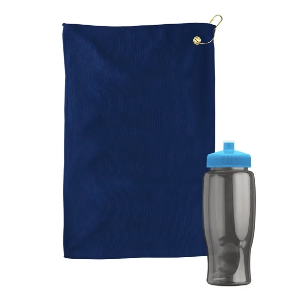 27 oz. Poly-pure transparent bottle with microfiber golf towel. Towel is... from ASI 40480 Koozie Group