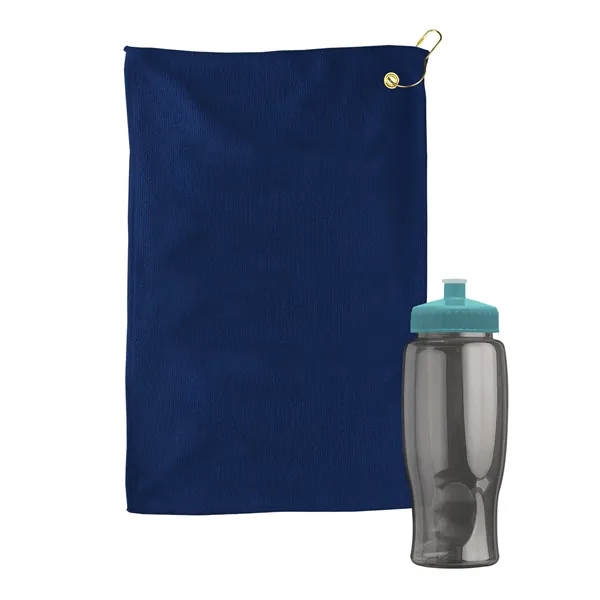 27 oz. Poly-pure transparent bottle with microfiber golf towel. Towel is... from ASI 40480 Koozie Group