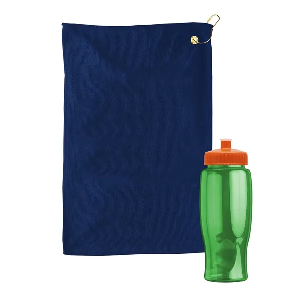 27 oz. Poly-pure transparent bottle with microfiber golf towel. Towel is... from ASI 40480 Koozie Group