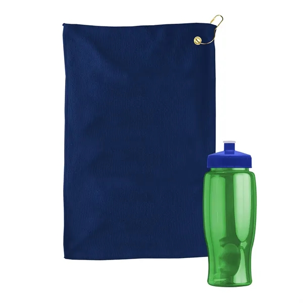 27 oz. Poly-pure transparent bottle with microfiber golf towel. Towel is... from ASI 40480 Koozie Group