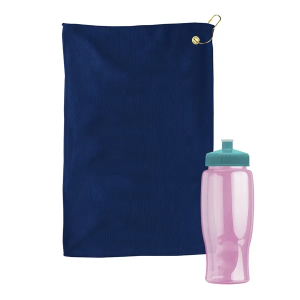 27 oz. Poly-pure transparent bottle with microfiber golf towel. Towel is... from ASI 40480 Koozie Group