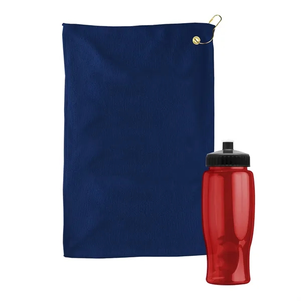 27 oz. Poly-pure transparent bottle with microfiber golf towel. Towel is... from ASI 40480 Koozie Group