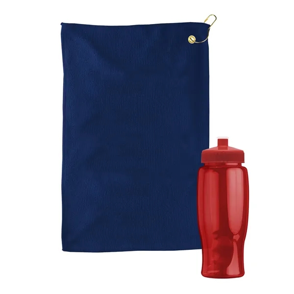 27 oz. Poly-pure transparent bottle with microfiber golf towel. Towel is... from ASI 40480 Koozie Group