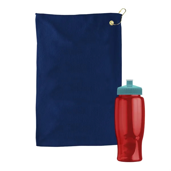 27 oz. Poly-pure transparent bottle with microfiber golf towel. Towel is... from ASI 40480 Koozie Group