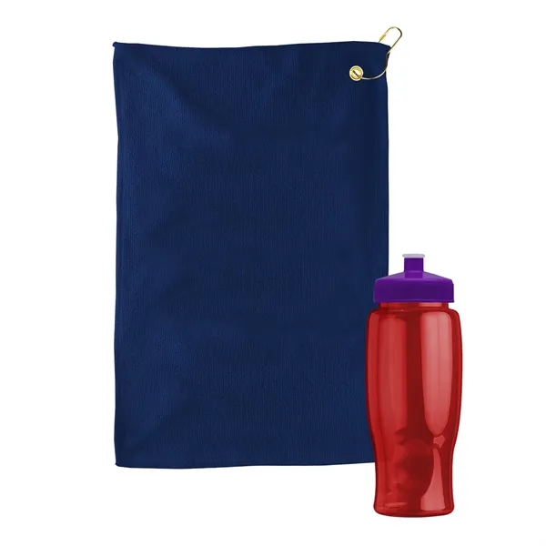 27 oz. Poly-pure transparent bottle with microfiber golf towel. Towel is... from ASI 40480 Koozie Group